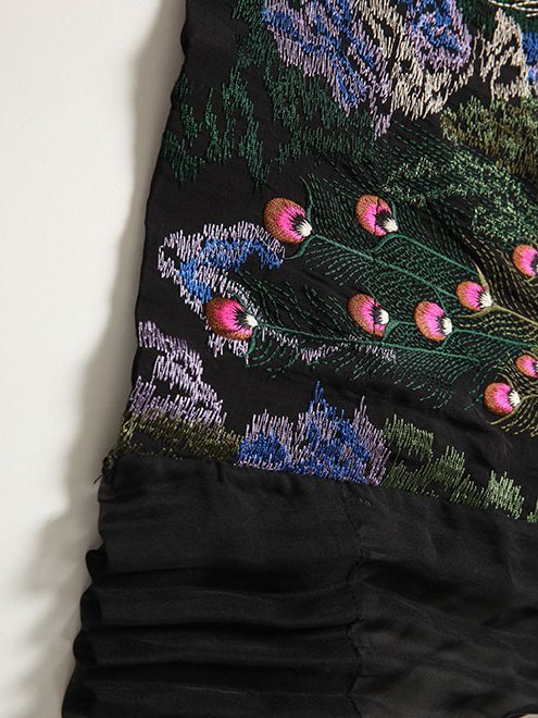 Black Embroidered Half Sleeve Animal Print Mini Dress